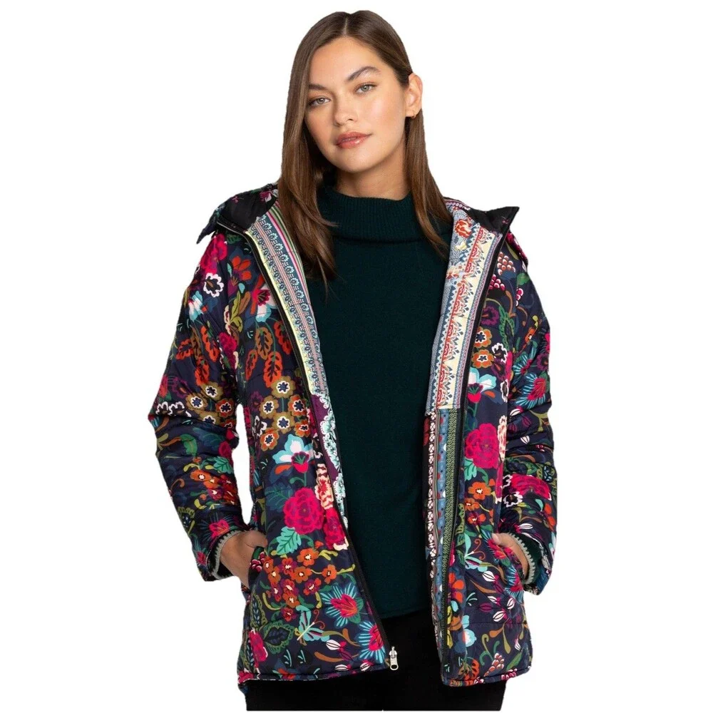 NWOT XS Johnny Was Mauri Puffer Zip Front Hooded Reversible Jacket C40223 $435 - Picture 1 of 16